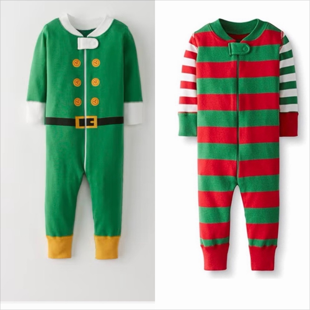 HANNA ANDERSON set of two zip up Christmas pajamas 9-12 month Baby Organic EUC